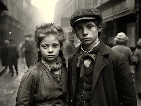Fototapeta Old black and white street photographs from the Victorian era