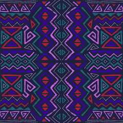 African ethnic seamless pattern in tribal style. Trendy abstract geometric background with grunge texture. Unique design elements for textile, banner, cover, wallpaper, wrapping	
