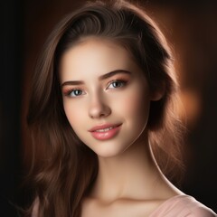 Fototapeta premium Beautiful Young Woman with Clean Fresh Skin touch own face . Facial treatment . Сoncept skin care cosmetics solution