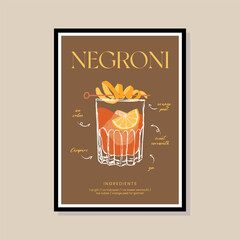 Cocktail vector illustration in a poster frame for modern art gallery