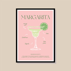 Cocktail vector illustration in a poster frame for modern art gallery