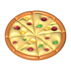 3d slice of pizza with mushrooms 3d rendering illustration