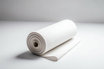 White cotton Fabric Roll Mockup on the white table in perspective	