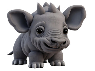 Naklejka premium Cute grey furry puppy rhino on a transparent background. Generative Ai.