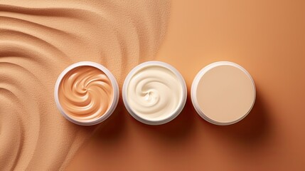 cosmetic smears of creamy texture on a beige background. Face care, Facial treatment, Cosmetology,...