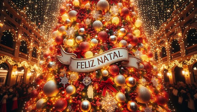 Luminous Celebration: 'Feliz Natal' Beneath the Christmas Tree