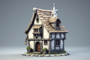 Fototapeta na wymiar Minimalist medieval house. Cute 3d house design. Game props.