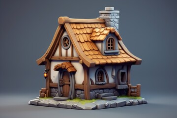 Minimalist medieval house. Cute 3d house design. Game props.