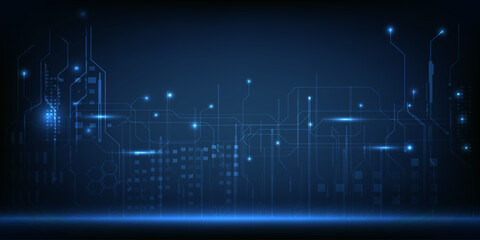 Vector illustration of futuristic tech horizontal space with hi-tech digital grid line and circuit.Future digital communication innovation and technology concepts.