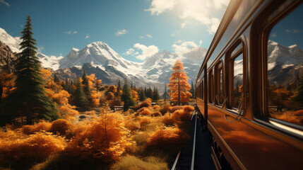 Beautiful mountain landscape from an old train - obrazy, fototapety, plakaty