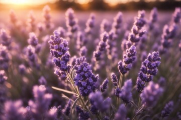 closeup macro beautiful lavender field. ai generative