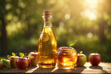 Organic apple vinegar in a bottle. ai generative