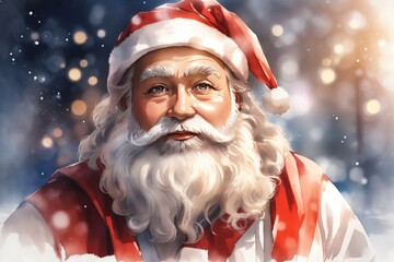 Watercolor Santa Claus portrait. ai generative