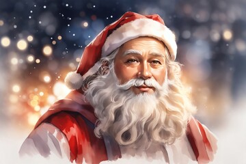 Watercolor Santa Claus portrait. ai generative