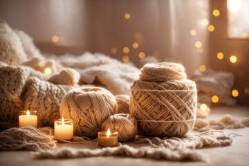 Yarn crafts for stress relief during cold season. ai generative