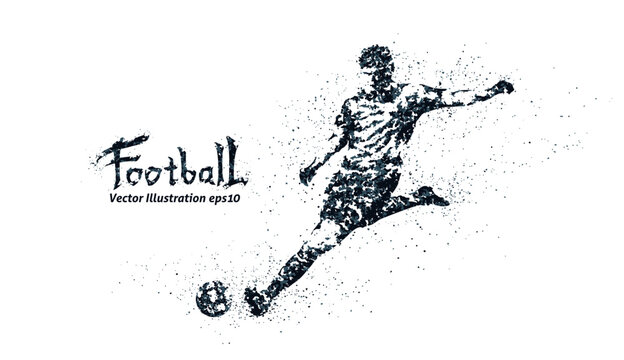 点描画風のサッカーのシルエット、2色のベクターイラストレーション