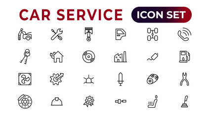 Car service icon set with editable stroke and white background. Auto service, car repair icon set. Car service and garage.