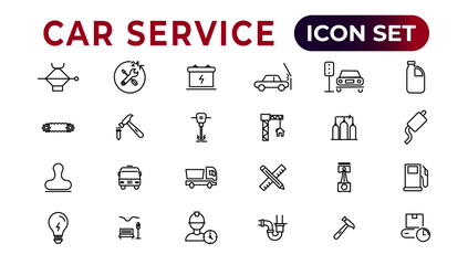 Car service icon set with editable stroke and white background. Auto service, car repair icon set. Car service and garage.