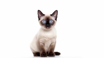 Siamese cat on blank background. Animal concept. Generative AI