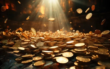 Fotobehang Precious Metal Rain Gold Coins Gracefully Descending in Elegance. © Haider