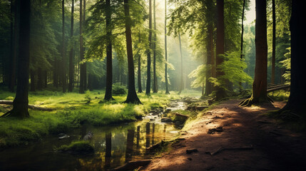 Forest background with copyspace. Nature background. Green background concept. Generative AI