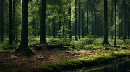 Fototapeta na wymiar Forest background with copyspace. Nature background. Green background concept. Generative AI