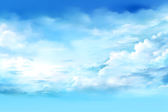 Blue sky and clouds, hand painted abstract watercolor background, vector illustration  