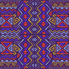 African ethnic seamless pattern in tribal style. Trendy abstract geometric background with grunge texture. Unique design elements for textile, banner, cover, wallpaper, wrapping	