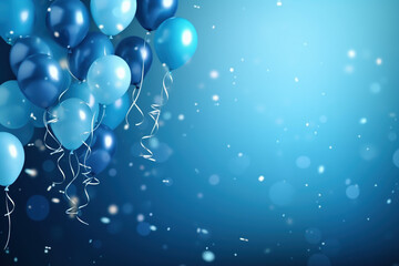 Festive blue balloons background banner holiday theme.