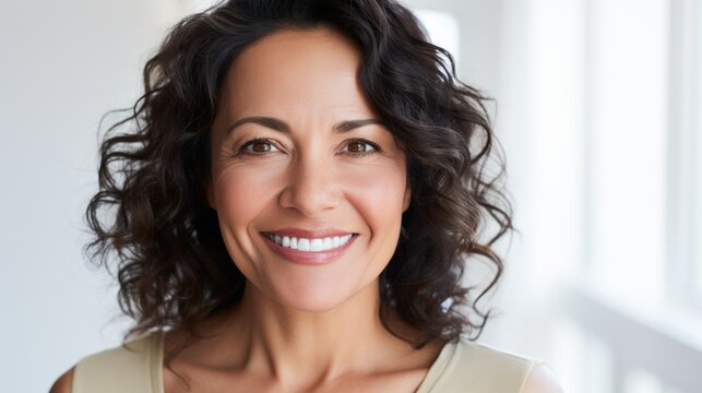 Close-up photo of a beautiful 50 year old woman with natural makeup. Health concept, skin care