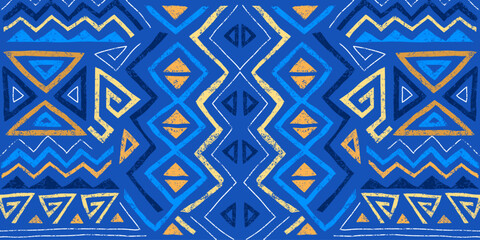 African ethnic seamless pattern in tribal style. Trendy abstract geometric background with grunge texture. Unique design elements for textile, banner, cover, wallpaper, wrapping	 - 663910707