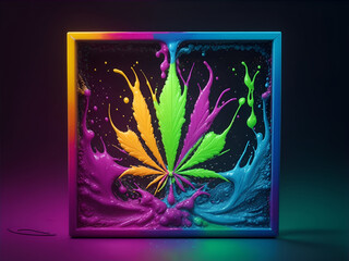 Multicolored Cannabis Leaf in a Frame AI generated