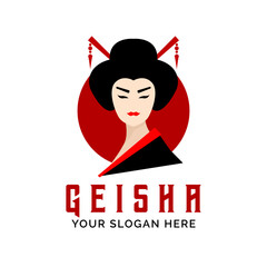 Geisha Girl Logo Design Vector Mascot template