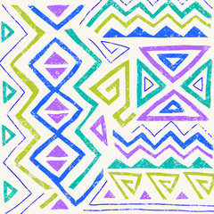 African ethnic seamless pattern in tribal style. Trendy abstract geometric background with grunge texture. Unique design elements for textile, banner, cover, wallpaper, wrapping	