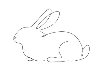  Single continuous line drawing of rabbit. Isolated on white background vector illustration. Pro vector. 