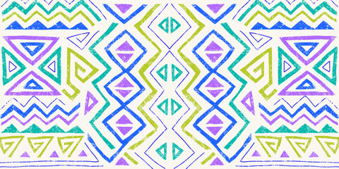 African ethnic seamless pattern in tribal style. Trendy abstract geometric background with grunge texture. Unique design elements for textile, banner, cover, wallpaper, wrapping	