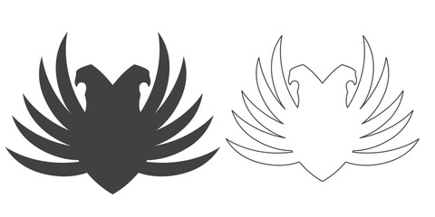 Obraz premium Wings silhouette icons set. Wings badges. Vector concept for logo or emblem design. Wings icons set. Set of black wings icons. Wings badges. Set of wings icons