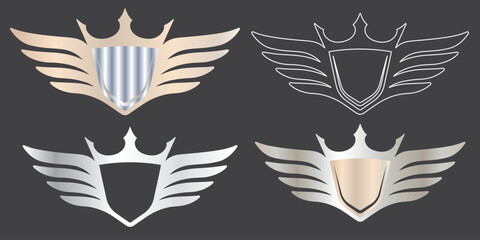 Wings silhouette icons set. Wings badges. Vector concept for logo or emblem design. Wings icons set. Set of black wings icons. Wings badges. Set of wings icons