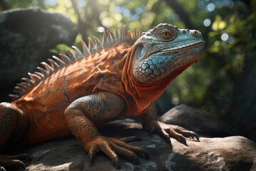 Obraz premium Iguana on a tree - Generative AI