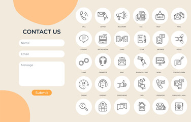 Contact us. Vector illustration. Contact us for any inquiries or assistance you may need. Contact us form icons. Reach out to us, we will promptly answer your questions We aim effectively communicate