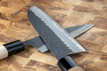 Japanese premium knives released.Damascus steel pattern.Background with a pattern of Damascus steel.