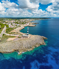Aerial view of Artrutx Lighthouse at south coast of Menorca (Balearic Islands)