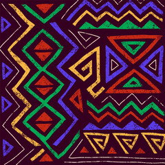 African ethnic seamless pattern in tribal style. Trendy abstract geometric background with grunge texture. Unique design elements for textile, banner, cover, wallpaper, wrapping	