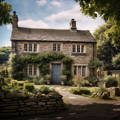 Fototapeta na wymiar British home detached cottage with modern and traditional elements, country gardens