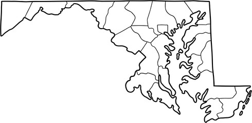 doodle freehand drawing of maryland state map. - obrazy, fototapety, plakaty