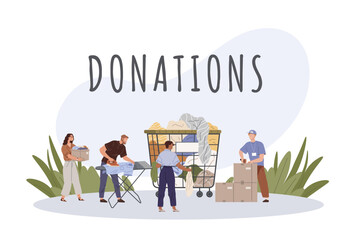 Clothes donation. Vector illustration. The clothes donation metaphor inspires acts kindness and giving Generosity is exemplified through donating clothes to those in need Helping poor through clothes