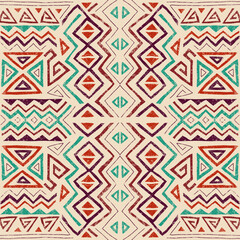 African ethnic seamless pattern in tribal style. Trendy abstract geometric background with grunge texture. Unique design elements for textile, banner, cover, wallpaper, wrapping
