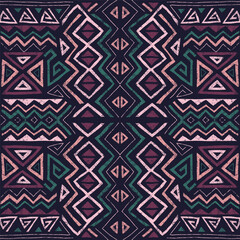 African ethnic seamless pattern in tribal style. Trendy abstract geometric background with grunge texture. Unique design elements for textile, banner, cover, wallpaper, wrapping