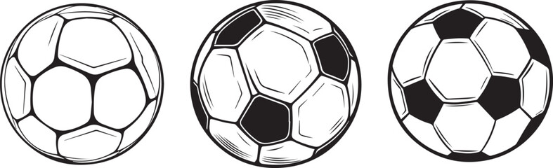 Soccer ball. Football balls Set realistic 3d Minimalist hand drawn sketch design style. sports elements isolated on white background. vector illustration © Tharika