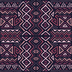 African ethnic seamless pattern in tribal style. Trendy abstract geometric background with grunge texture. Unique design elements for textile, banner, cover, wallpaper, wrapping
